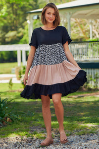 Madeline Black/Blush Leopard Smock Pocket Dress