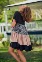 Load image into Gallery viewer, Madeline Black/Blush Leopard Smock Pocket Dress