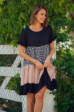 Load image into Gallery viewer, Madeline Black/Blush Leopard Smock Pocket Dress
