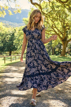 Load image into Gallery viewer, Augustina Button Front Navy/ Blush Print Maxi Dress