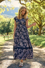 Load image into Gallery viewer, Augustina Button Front Navy/ Blush Print Maxi Dress