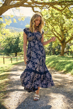 Load image into Gallery viewer, Augustina Button Front Navy/ Blush Print Maxi Dress