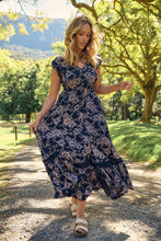 Load image into Gallery viewer, Augustina Button Front Navy/ Blush Print Maxi Dress