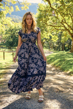 Load image into Gallery viewer, Augustina Button Front Navy/ Blush Print Maxi Dress