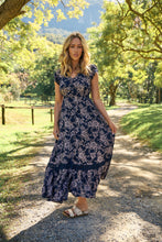 Load image into Gallery viewer, Augustina Button Front Navy/ Blush Print Maxi Dress