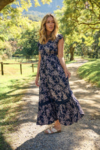 Load image into Gallery viewer, Augustina Button Front Navy/ Blush Print Maxi Dress