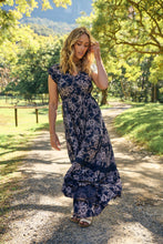 Load image into Gallery viewer, Augustina Button Front Navy/ Blush Print Maxi Dress