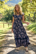 Load image into Gallery viewer, Augustina Button Front Navy/ Blush Print Maxi Dress