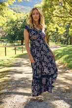 Load image into Gallery viewer, Augustina Button Front Navy/ Blush Print Maxi Dress