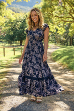 Load image into Gallery viewer, Augustina Button Front Navy/ Blush Print Maxi Dress