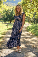 Load image into Gallery viewer, Augustina Button Front Navy/ Blush Print Maxi Dress
