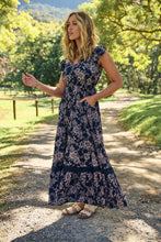 Load image into Gallery viewer, Augustina Button Front Navy/ Blush Print Maxi Dress
