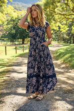 Load image into Gallery viewer, Augustina Button Front Navy/ Blush Print Maxi Dress
