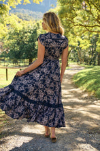 Load image into Gallery viewer, Augustina Button Front Navy/ Blush Print Maxi Dress