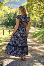 Load image into Gallery viewer, Augustina Button Front Navy/ Blush Print Maxi Dress
