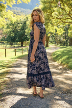 Load image into Gallery viewer, Augustina Button Front Navy/ Blush Print Maxi Dress