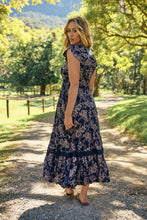 Load image into Gallery viewer, Augustina Button Front Navy/ Blush Print Maxi Dress