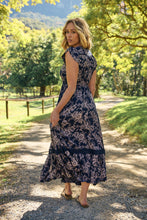 Load image into Gallery viewer, Augustina Button Front Navy/ Blush Print Maxi Dress