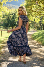 Load image into Gallery viewer, Augustina Button Front Navy/ Blush Print Maxi Dress