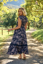 Load image into Gallery viewer, Augustina Button Front Navy/ Blush Print Maxi Dress