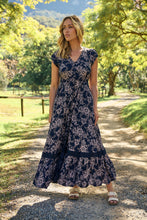 Load image into Gallery viewer, Augustina Button Front Navy/ Blush Print Maxi Dress