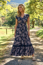 Load image into Gallery viewer, Augustina Button Front Navy/ Blush Print Maxi Dress