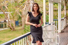 Load image into Gallery viewer, Alessi Black Frill Evening Dress
