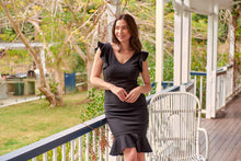 Load image into Gallery viewer, Alessi Black Frill Evening Dress