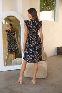 Maggie Navy/Red/Brown Floral Midi Dress