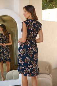 Maggie Navy/Red/Brown Floral Midi Dress