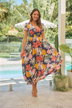 Load image into Gallery viewer, Leilani Blue/Pink/Yellow Floral Button Front Maxi Dress