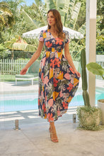 Load image into Gallery viewer, Leilani Blue/Pink/Yellow Floral Button Front Maxi Dress