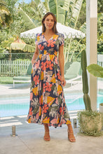 Load image into Gallery viewer, Leilani Blue/Pink/Yellow Floral Button Front Maxi Dress