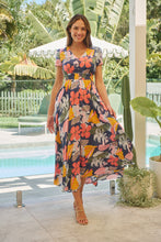 Load image into Gallery viewer, Leilani Blue/Pink/Yellow Floral Button Front Maxi Dress