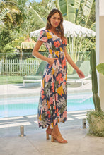 Load image into Gallery viewer, Leilani Blue/Pink/Yellow Floral Button Front Maxi Dress