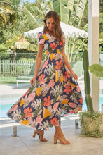 Load image into Gallery viewer, Leilani Blue/Pink/Yellow Floral Button Front Maxi Dress