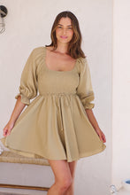 Load image into Gallery viewer, Rylee Olive Long Sleeve Shirred Dress