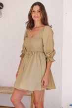 Load image into Gallery viewer, Rylee Olive Long Sleeve Shirred Dress