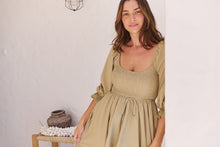Load image into Gallery viewer, Rylee Olive Long Sleeve Shirred Dress