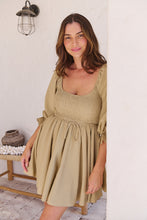 Load image into Gallery viewer, Rylee Olive Long Sleeve Shirred Dress