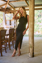 Load image into Gallery viewer, Rina Brooch Gathered Front Black Evening Dress