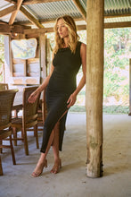 Load image into Gallery viewer, Rina Brooch Gathered Front Black Evening Dress