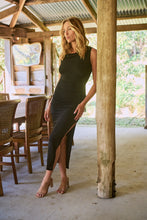 Load image into Gallery viewer, Rina Brooch Gathered Front Black Evening Dress