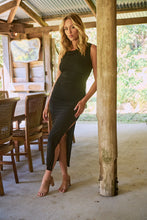 Load image into Gallery viewer, Rina Brooch Gathered Front Black Evening Dress