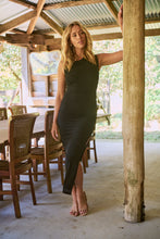 Load image into Gallery viewer, Rina Brooch Gathered Front Black Evening Dress