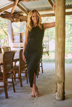 Load image into Gallery viewer, Rina Brooch Gathered Front Black Evening Dress