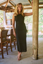 Load image into Gallery viewer, Rina Brooch Gathered Front Black Evening Dress