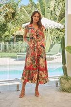 Load image into Gallery viewer, Augustina Beige/Red/Navy Patchwork Button Front Maxi Dress