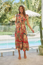 Load image into Gallery viewer, Augustina Beige/Red/Navy Patchwork Button Front Maxi Dress