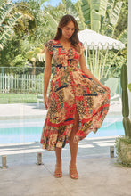 Load image into Gallery viewer, Augustina Beige/Red/Navy Patchwork Button Front Maxi Dress